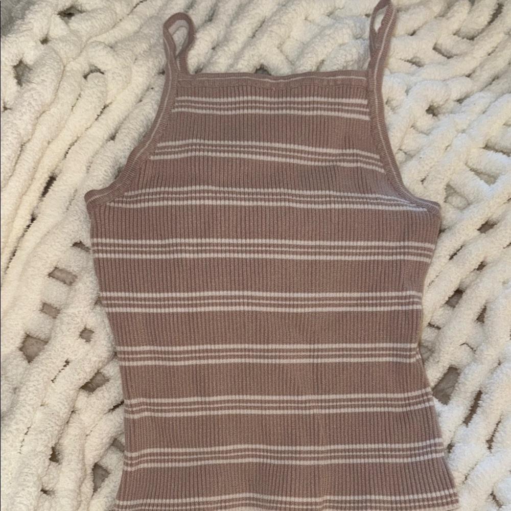 En Creme Brown and Tan Ribbed Camisole